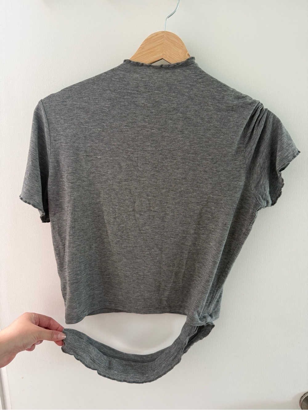 Women's Gray Short Sleeve Cutout Wrap Crop Top Size L